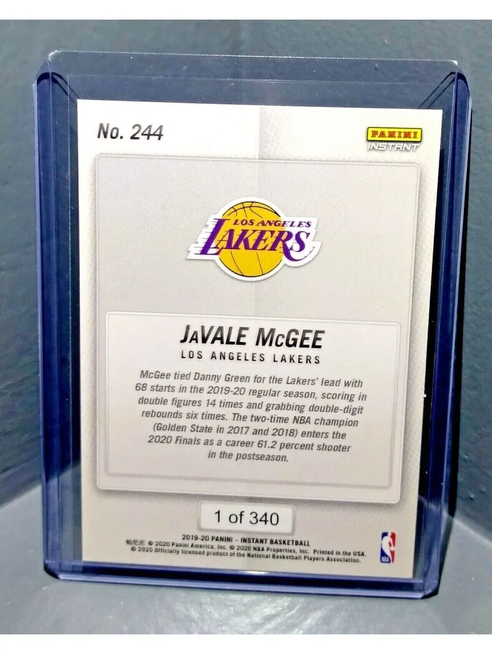 JaVale McGee 2019-2020 Panini NBA Instant Lakers #244 Basketball Card 1 of 340